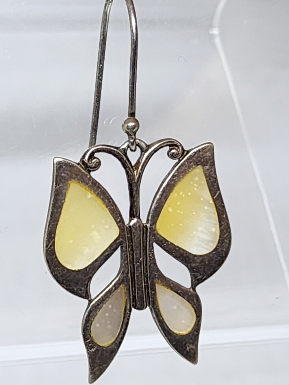 SINGLE EARRING - Vintage Sterling Silver BUTTERFLY Mother of Pearl Windowpane